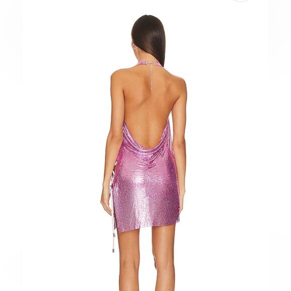 H:ours Millie Mini Dress chainmail metal mesh hot pink party cocktail Revolve - Picture 5 of 16